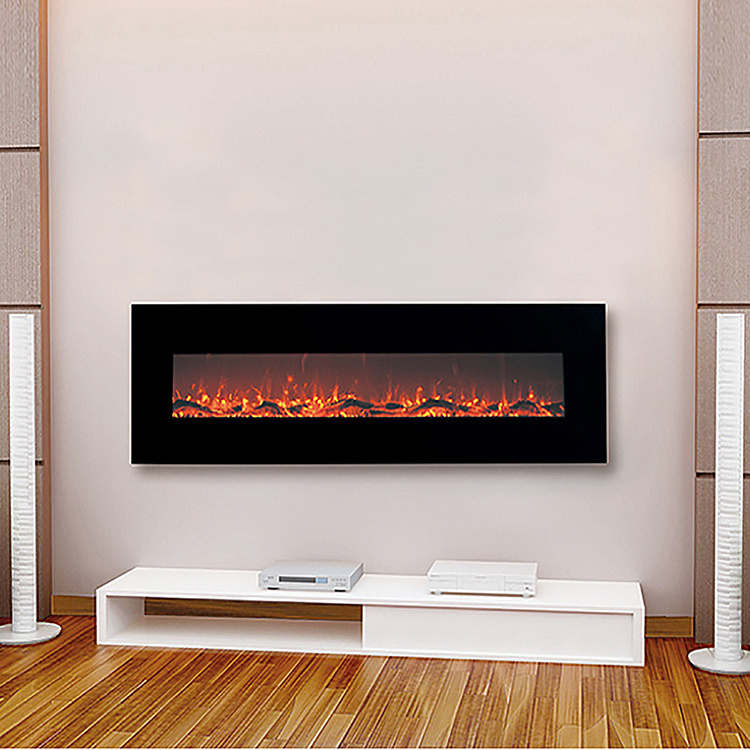 Modern wood decorative fake flame fireplace hanging remote control electric fireplace