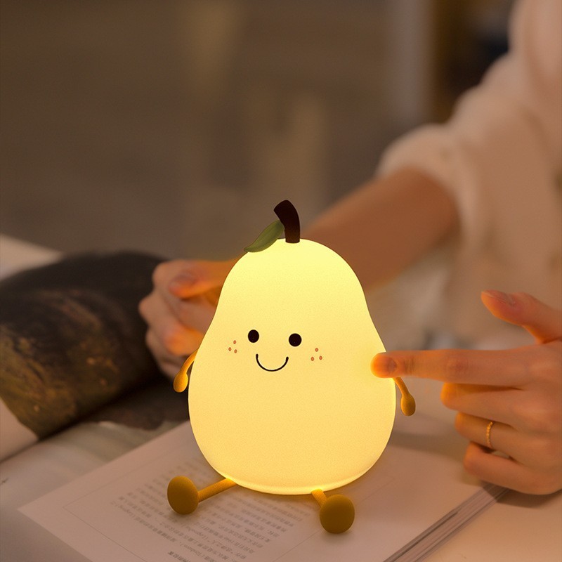 custom led novelty usb led night lights battery powered baby pear silicone nightlight