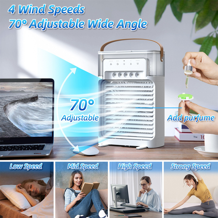 solar summer portable air cooling fan cooler water tank mist mini usb fan rechargeable