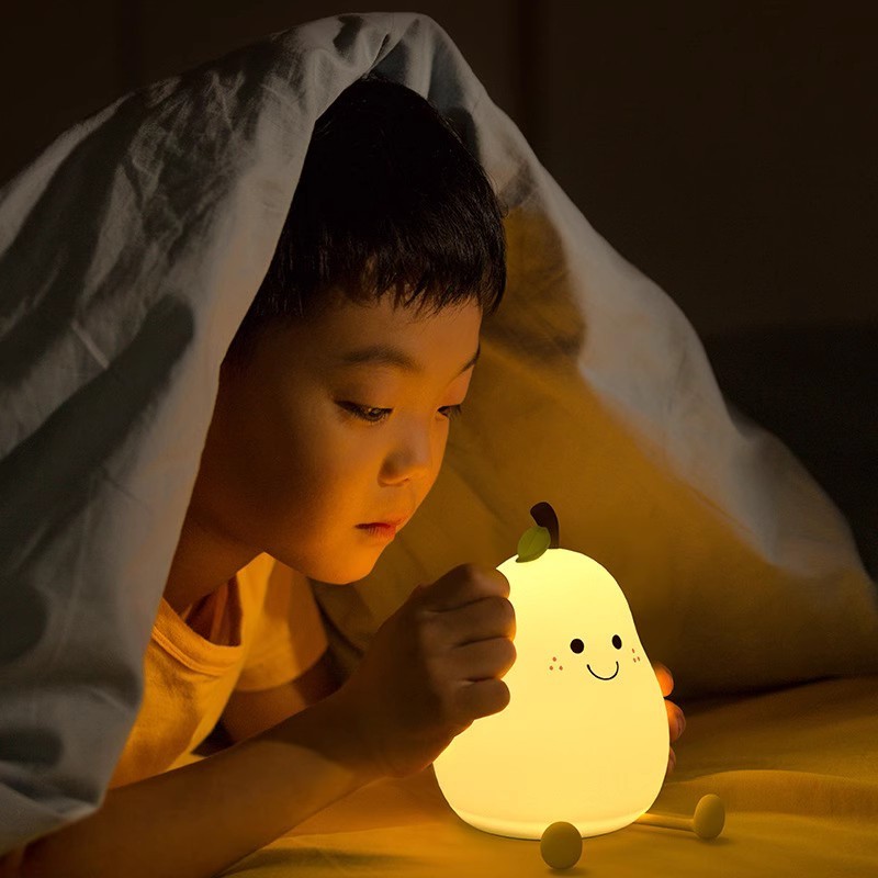 custom led novelty usb led night lights battery powered baby pear silicone nightlight