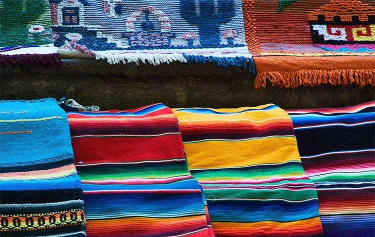 Mexican 100% Cotton  yarn-dyed table cloth colorful rainbow wave Table runner