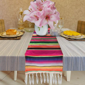 Mexican 100% Cotton  yarn-dyed table cloth colorful rainbow wave Table runner