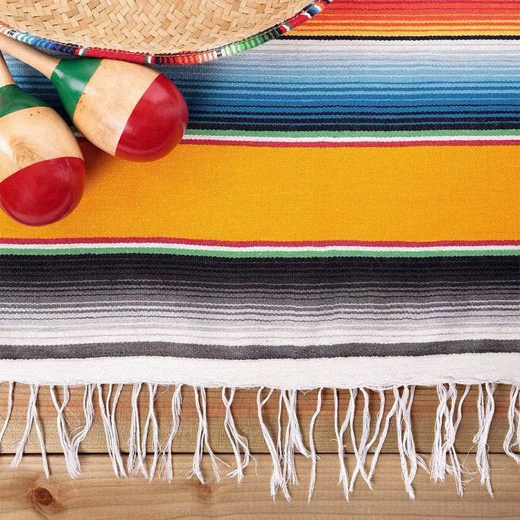 Mexican 100% Cotton  yarn-dyed table cloth colorful rainbow wave Table runner