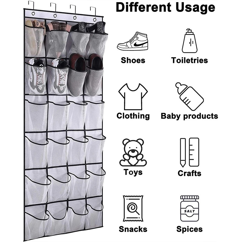 Non-Woven Mesh Pockets Wall Hanging Shoe Organizer Over The Door Fabric Closet Sundries Shoe Storage Bag Rack