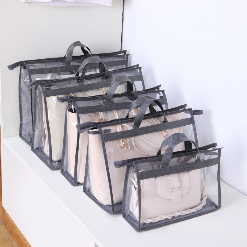 Transparent Dust-Proof Storage Bag Organizer Non-Woven Clothes Storage Boxes Hanging Moisture-Proof Handbag Cover with Zipper