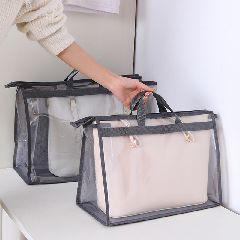 Transparent Dust-Proof Storage Bag Organizer Non-Woven Clothes Storage Boxes Hanging Moisture-Proof Handbag Cover with Zipper