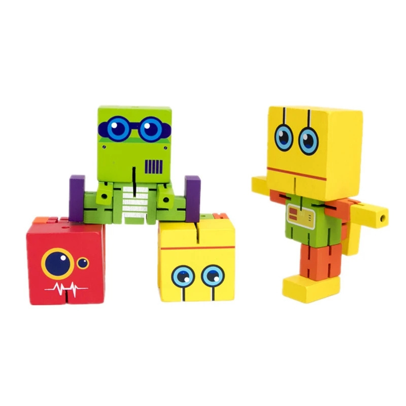 Wooden Deformation Robot Expression Building Block Magic Cube Adult Anti Stress Decompression Toy Children Puzzle Education Toys