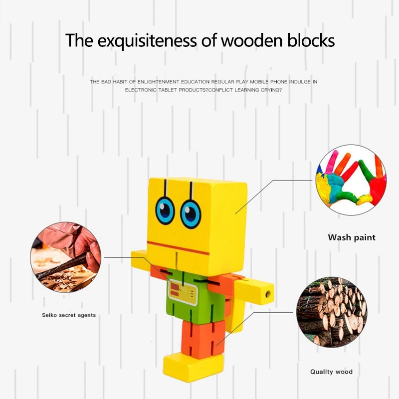 Wooden Deformation Robot Expression Building Block Magic Cube Adult Anti Stress Decompression Toy Children Puzzle Education Toys