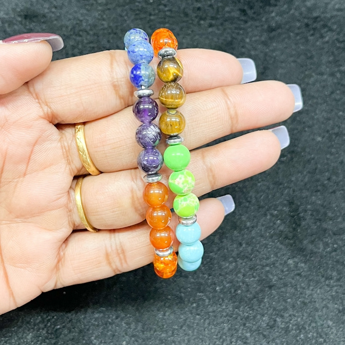 Natural Gemstone Bracelet 7 Chakra With Brass Bead Adjustable 8mm Beads Stretch wholesale Bracelet Bracelet Men's Women gifts