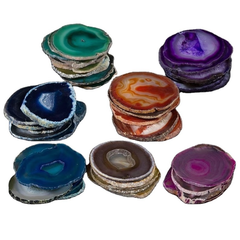 Agate Slices Wholesale Natural Gemstone Coasters Rough Edge Natural Healing Stones Plate Hand Made Wedding Home Decorative Style