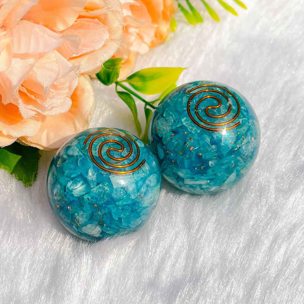 Orgone Sphere Healing Chakra Gemstones Natural Crystals Balls Blue Quartz Chips Orgonite Spheres Handmade Craft Home Decor Gifts