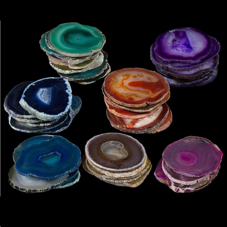 Agate Slices Wholesale Natural Gemstone Coasters Rough Edge Natural Healing Stones Plate Hand Made Wedding Home Decorative Style