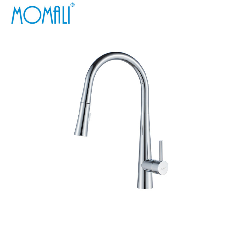 Momali Sanitary Hot sale brief european kitchen  sink brass rotate flexible extension hose pull out pull down kitchen faucet