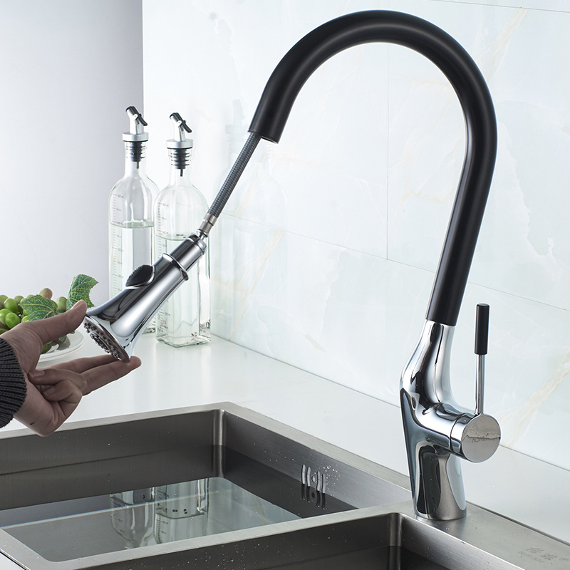 Momali pull out pull down kitchen sink sprayer convenient black flexible hose brass kitchen faucet