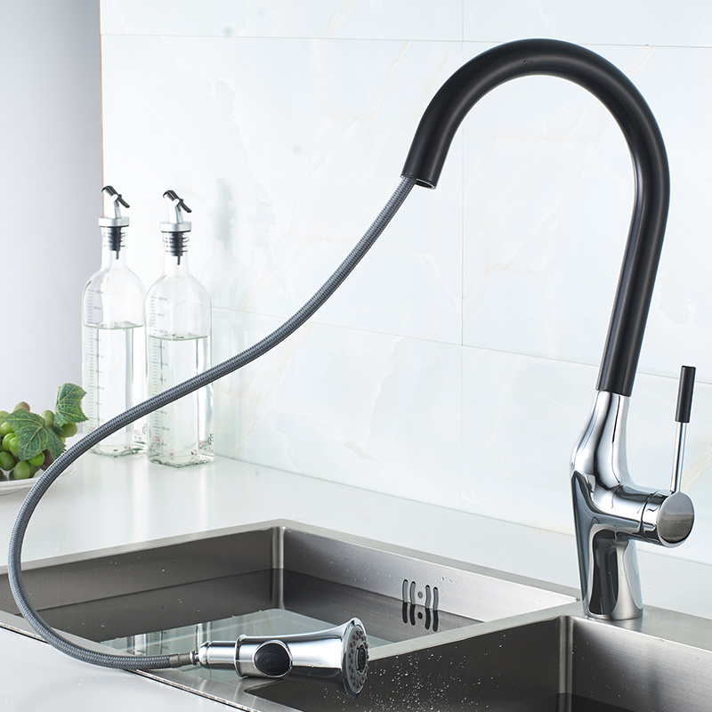 Momali pull out pull down kitchen sink sprayer convenient black flexible hose brass kitchen faucet