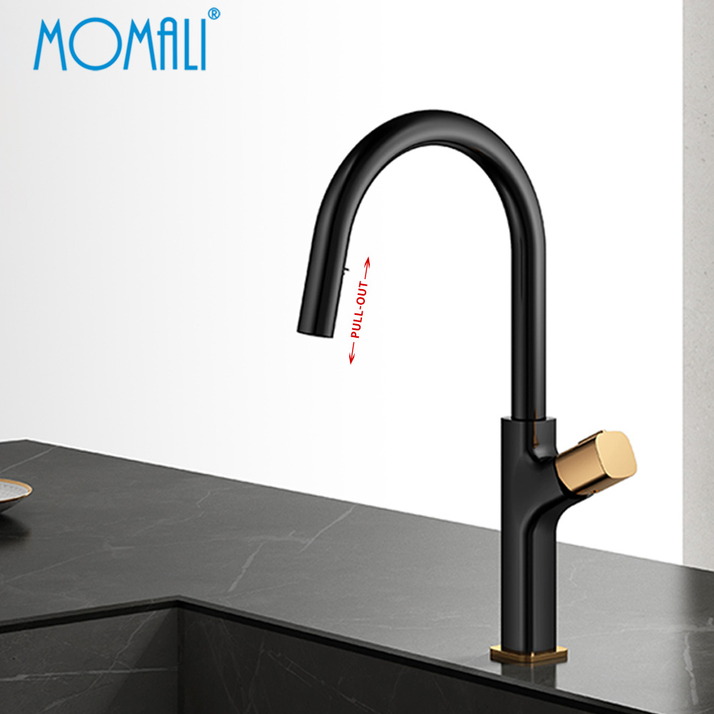 Momali wholesale price matte black gun metal rose gold hidden brass big premium pull down out kitchen sink spray faucet