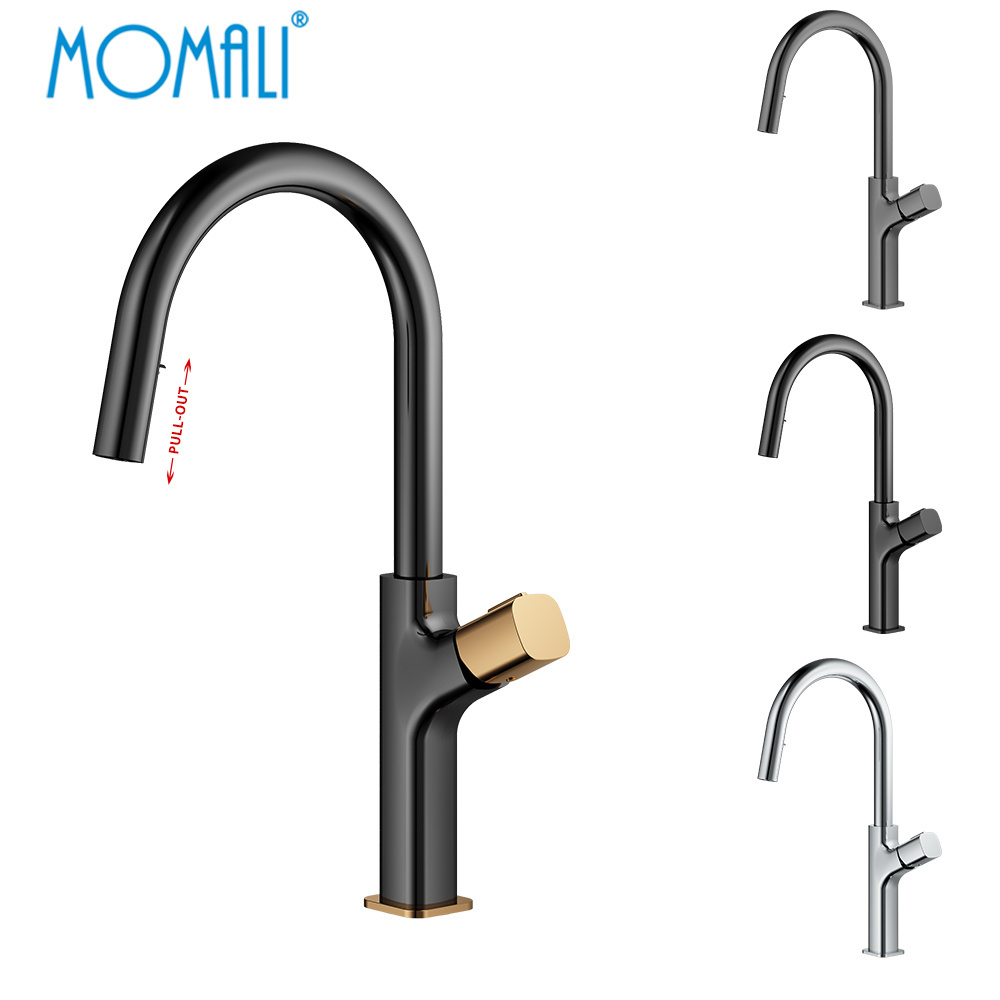 Momali wholesale price matte black gun metal rose gold hidden brass big premium pull down out kitchen sink spray faucet