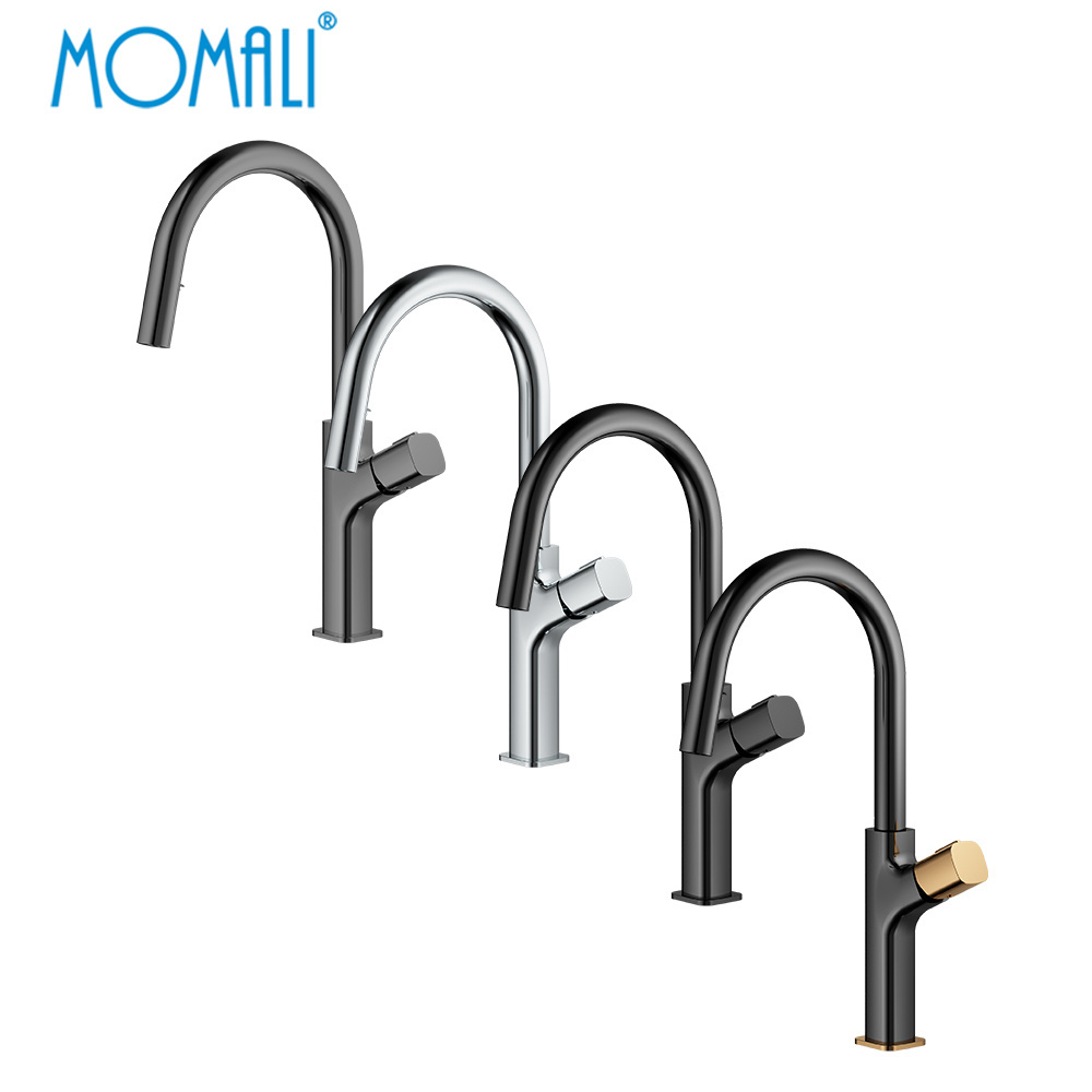 Momali wholesale price matte black gun metal rose gold hidden brass big premium pull down out kitchen sink spray faucet