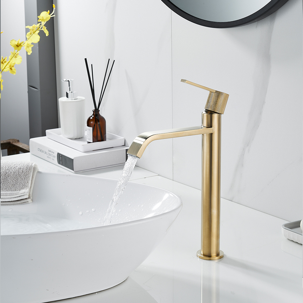 Momali factory wholesale price knurl metal gun brass lavabo faucet classic gold brushed bathroom long handle high basin faucet