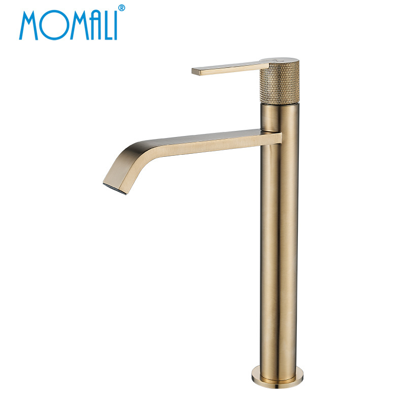 Momali factory wholesale price knurl metal gun brass lavabo faucet classic gold brushed bathroom long handle high basin faucet