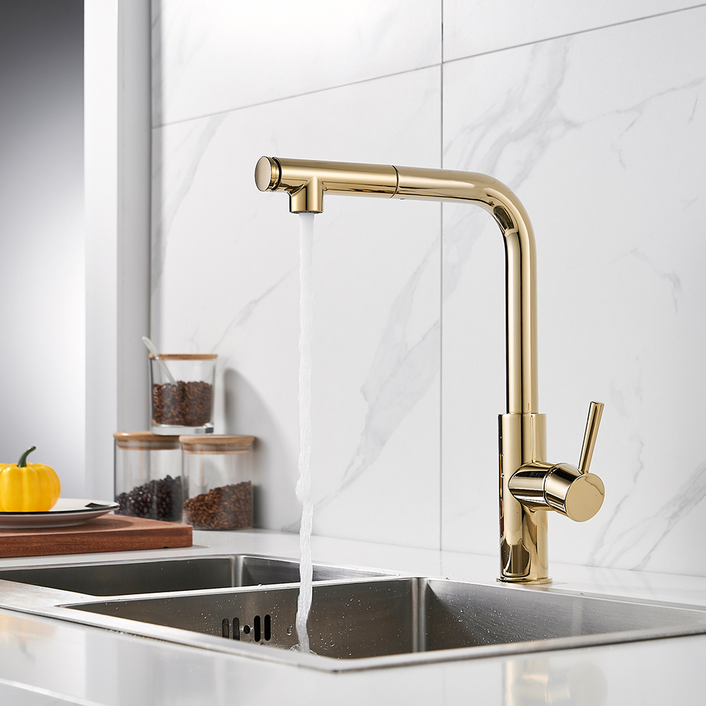 Momali brass deck mounted gold gun metal black chrome color flexible kitchen faucet with pull out spout