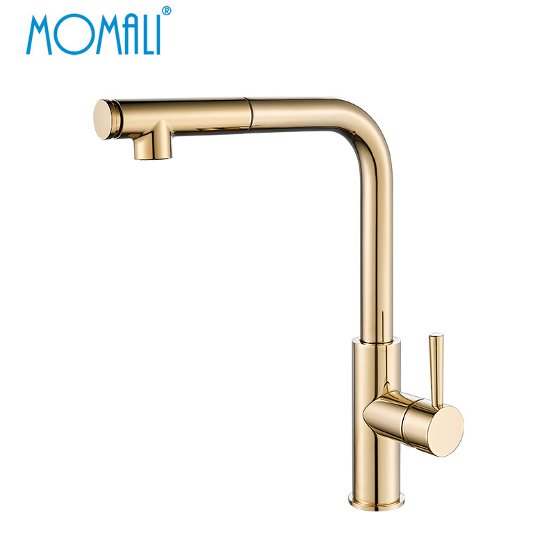 Momali brass deck mounted gold gun metal black chrome color flexible kitchen faucet with pull out spout