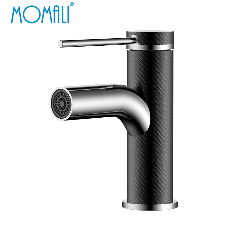 Momali new material carbon fiber black brass wash basin water brass  basin faucet