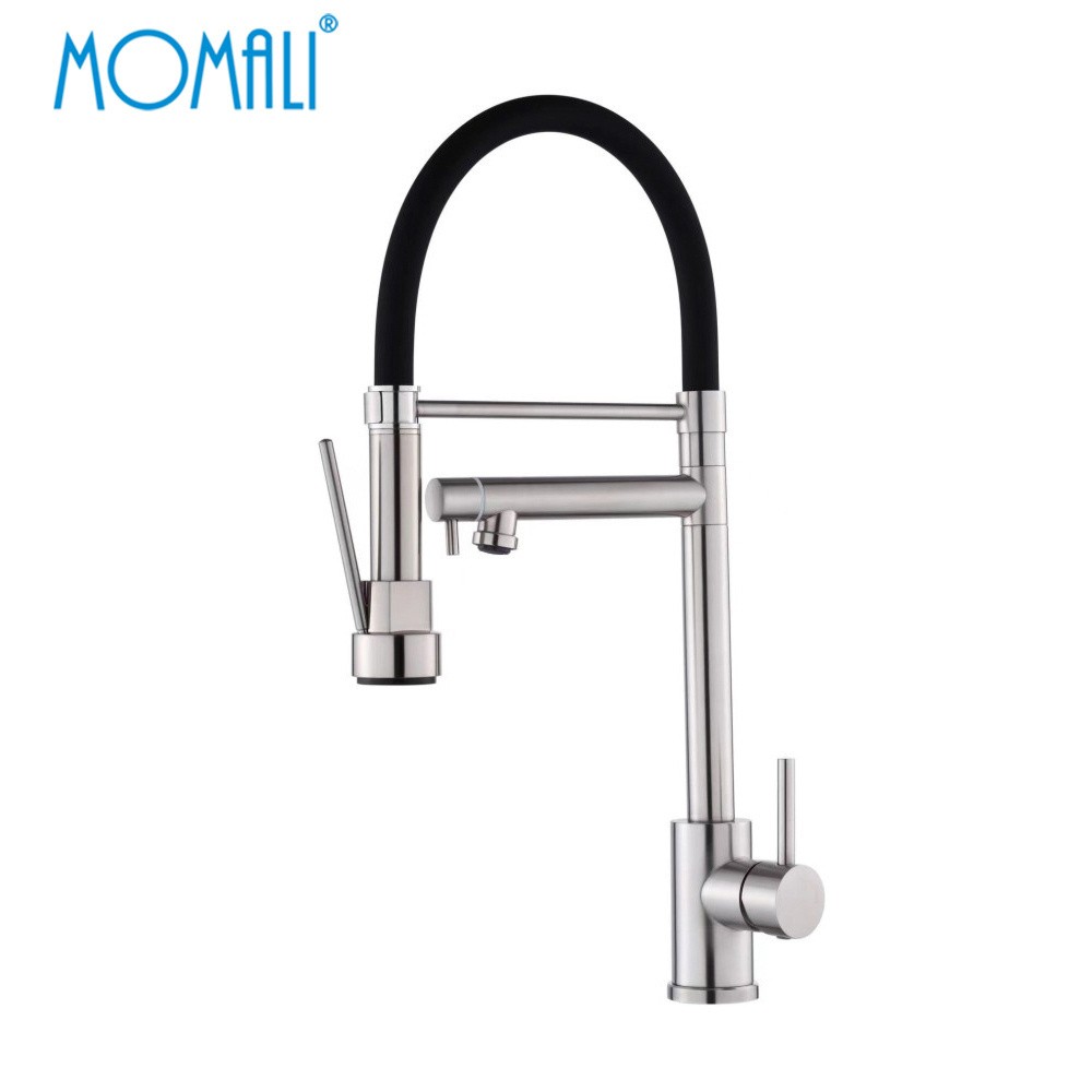 Momali gold chrome brushed black SUS 304 stainless steel silicon spout kitchen sink faucet with pull down sprayer