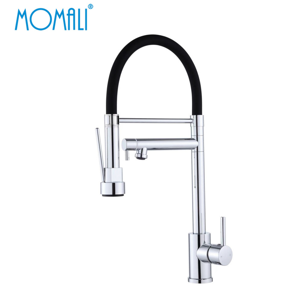 Momali gold chrome brushed black SUS 304 stainless steel silicon spout kitchen sink faucet with pull down sprayer