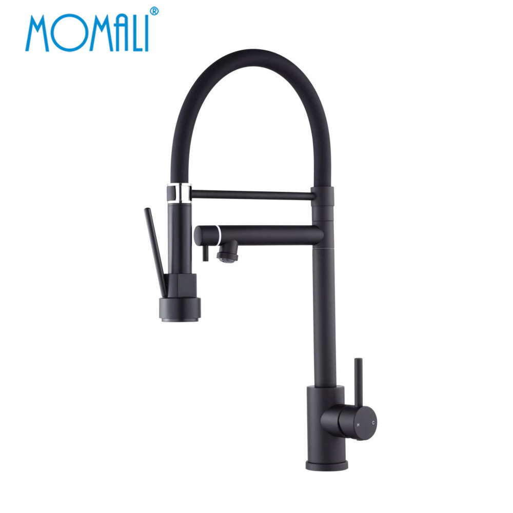 Momali gold chrome brushed black SUS 304 stainless steel silicon spout kitchen sink faucet with pull down sprayer