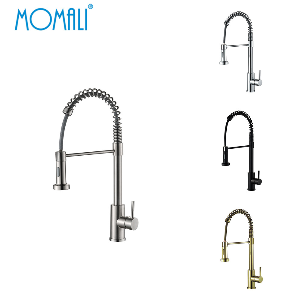 Momali gold chrome brush black spring  bathroom sink kitchen faucet, mixer & taps  pull out