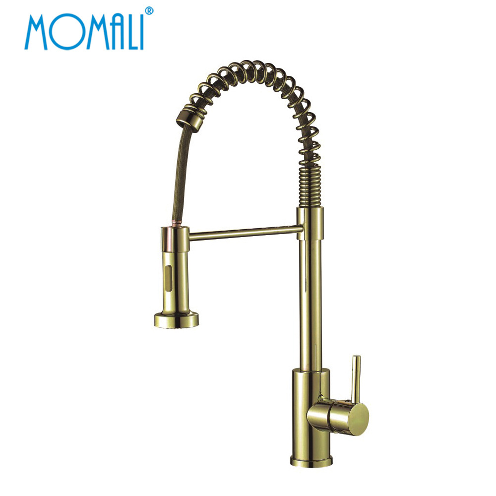 Momali gold chrome brush black spring  bathroom sink kitchen faucet, mixer & taps  pull out