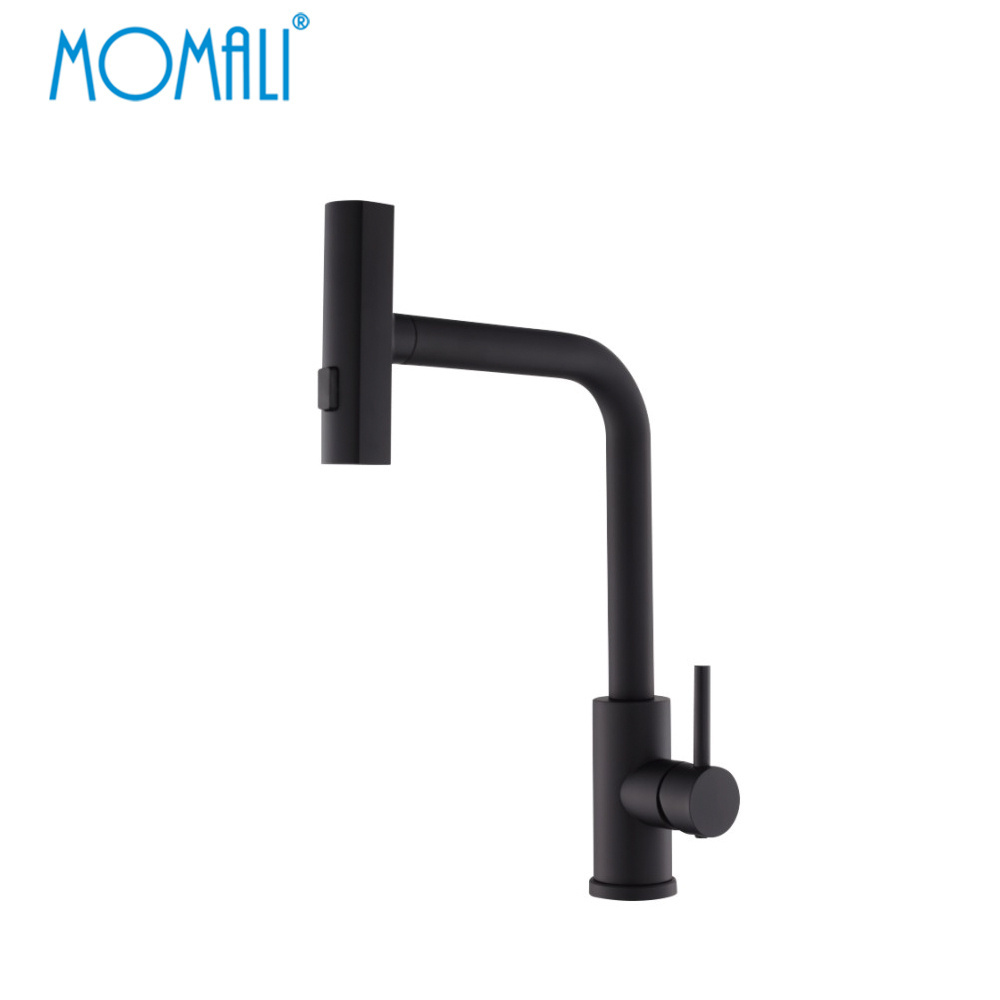 Momali cheap color black chrome gold 304 stainless steel commercial pull out pullout button kitchen faucet