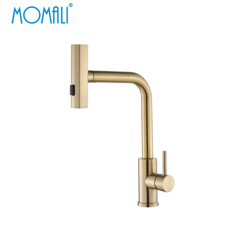 Momali cheap color black chrome gold 304 stainless steel commercial pull out pullout button kitchen faucet