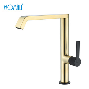 Momali high end luxury brushed gold  matte black two color knurled handle for sink ACS certified brass kitchen faucet mixer