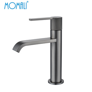 Momali factory wholesale price brass washbasin matte black metal gun gold knurling bathroom basin faucet