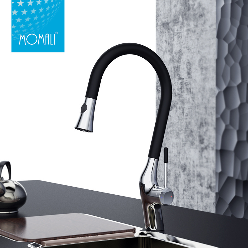 Momali Sanitary Factory Price Brass Pull Down Kitchen Sink Faucet NEW matte black swan design OEM ODM pull out kitchen faucet