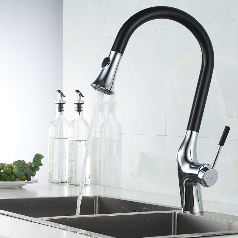 Momali Sanitary Factory Price Brass Pull Down Kitchen Sink Faucet NEW matte black swan design OEM ODM pull out kitchen faucet