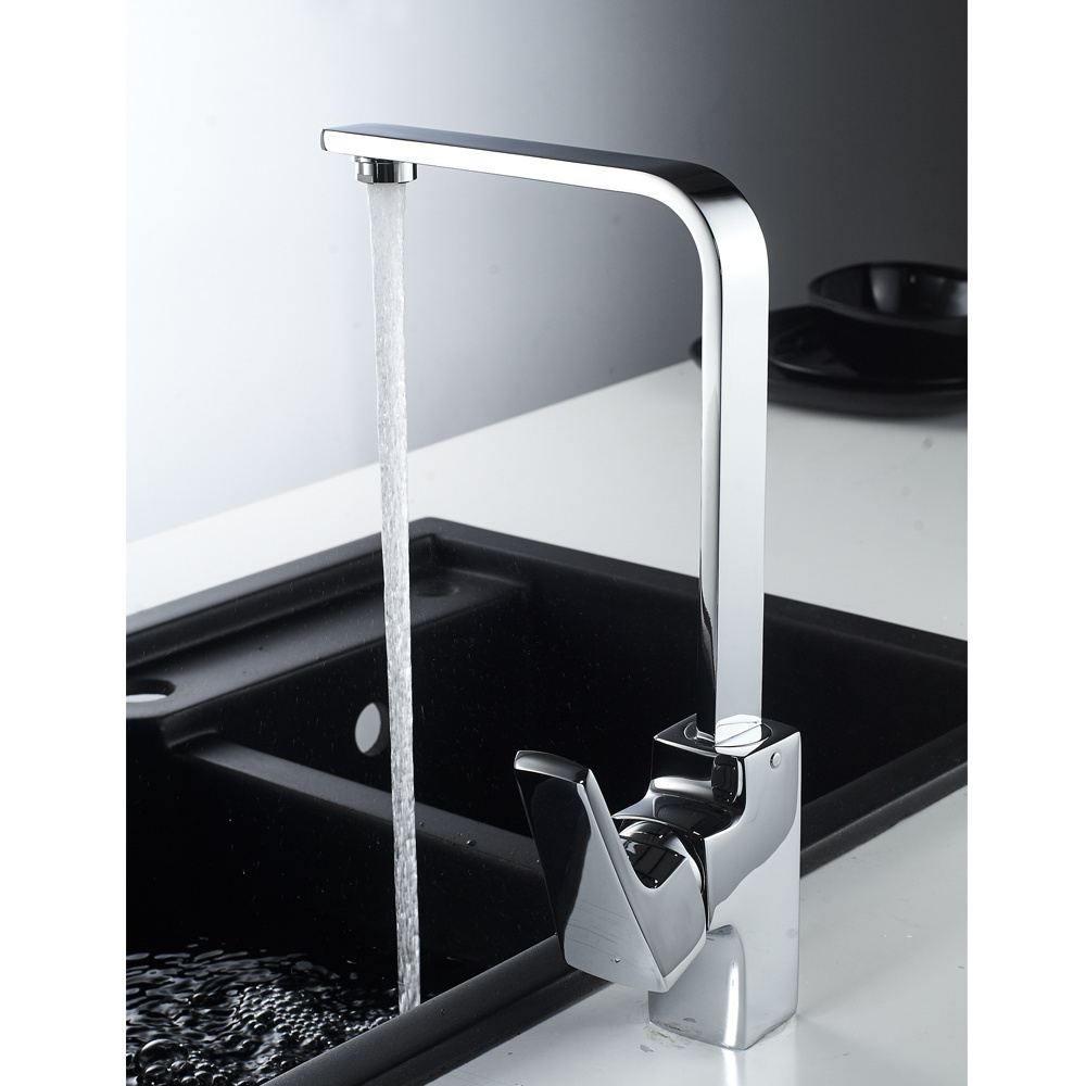 Momali 2023 Modern Single Hole Polish heavy square cast mixer tap black Brass kitchen Faucet