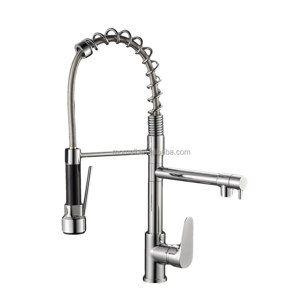 Momali Commercial Pull Down Kitchen Sink Faucet with Sprayer Brass Single Handle Kitchen Faucet with Two-function Nozzle