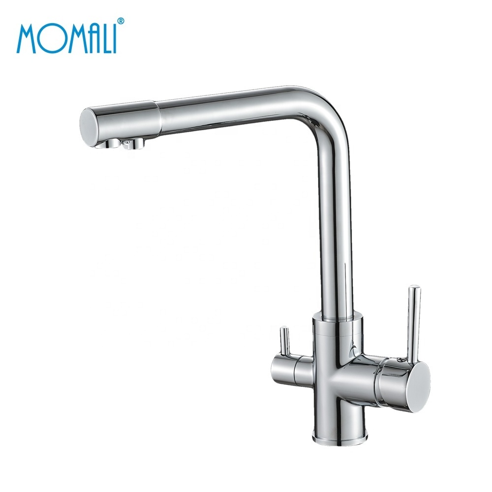 Momali wholesale brass drinking water three 3 way dual handle kitchen faucet mixer, water purifier health faucet