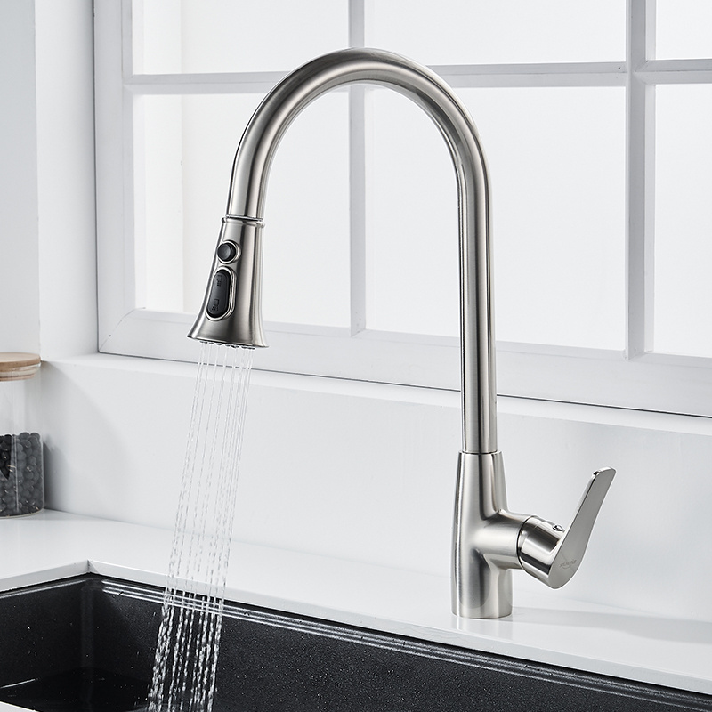 Momali Kitchen faucet pull out pull down chrome plated kitchen faucet mixer with flexible hose