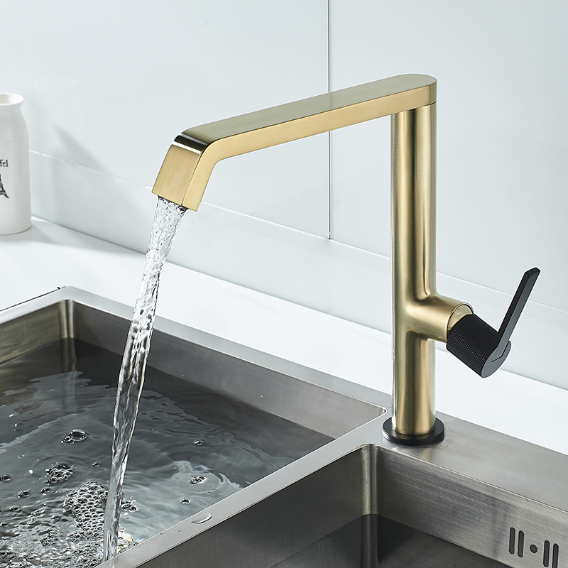 Momali high end luxury brushed gold  matte black two color knurled handle for sink ACS certified brass kitchen faucet mixer