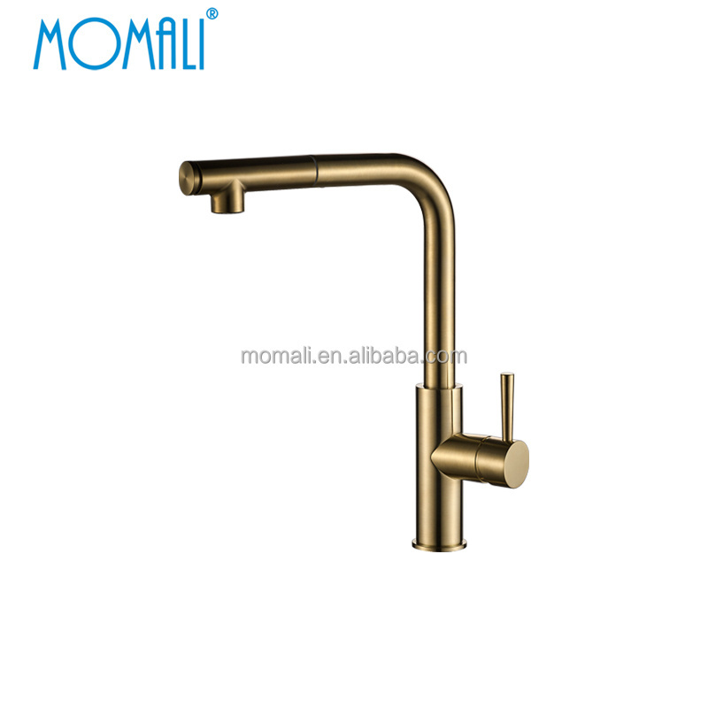 Momali Sanitary Matte Black brushed gold Hot and Cold Water Flexible Hose Kitchen Sink Tap Pull Out pull down Kitchen Faucet