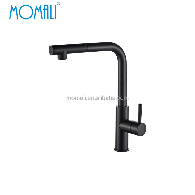 Momali Sanitary Matte Black brushed gold Hot and Cold Water Flexible Hose Kitchen Sink Tap Pull Out pull down Kitchen Faucet