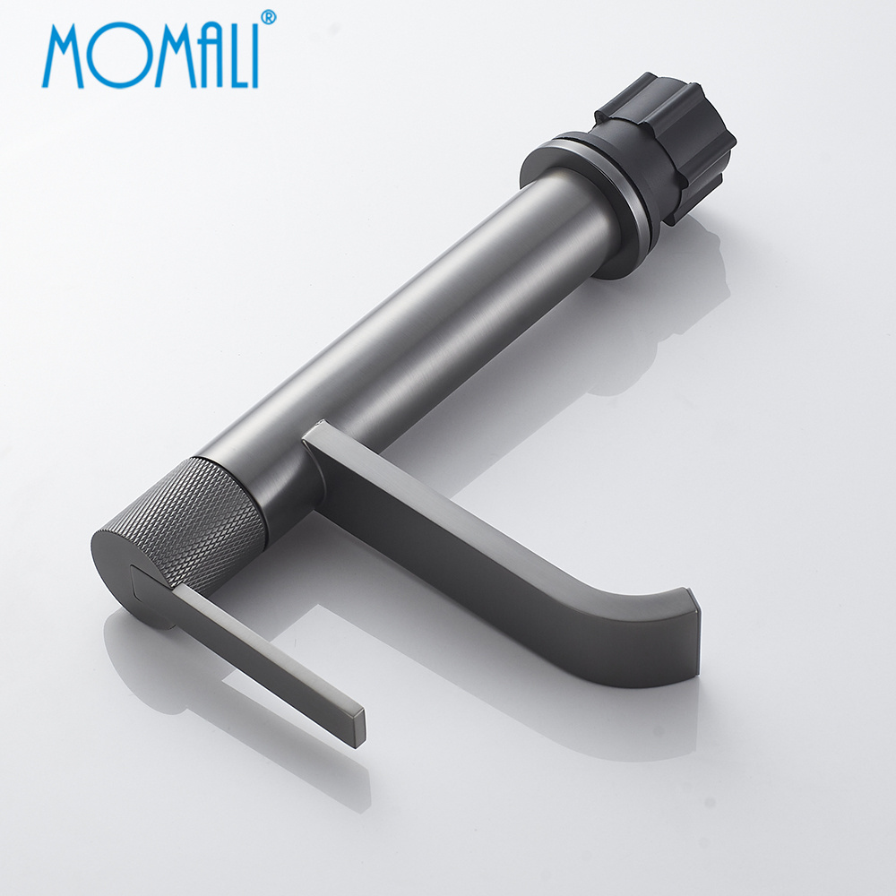 Momali factory wholesale price brass washbasin matte black metal gun gold knurling bathroom basin faucet