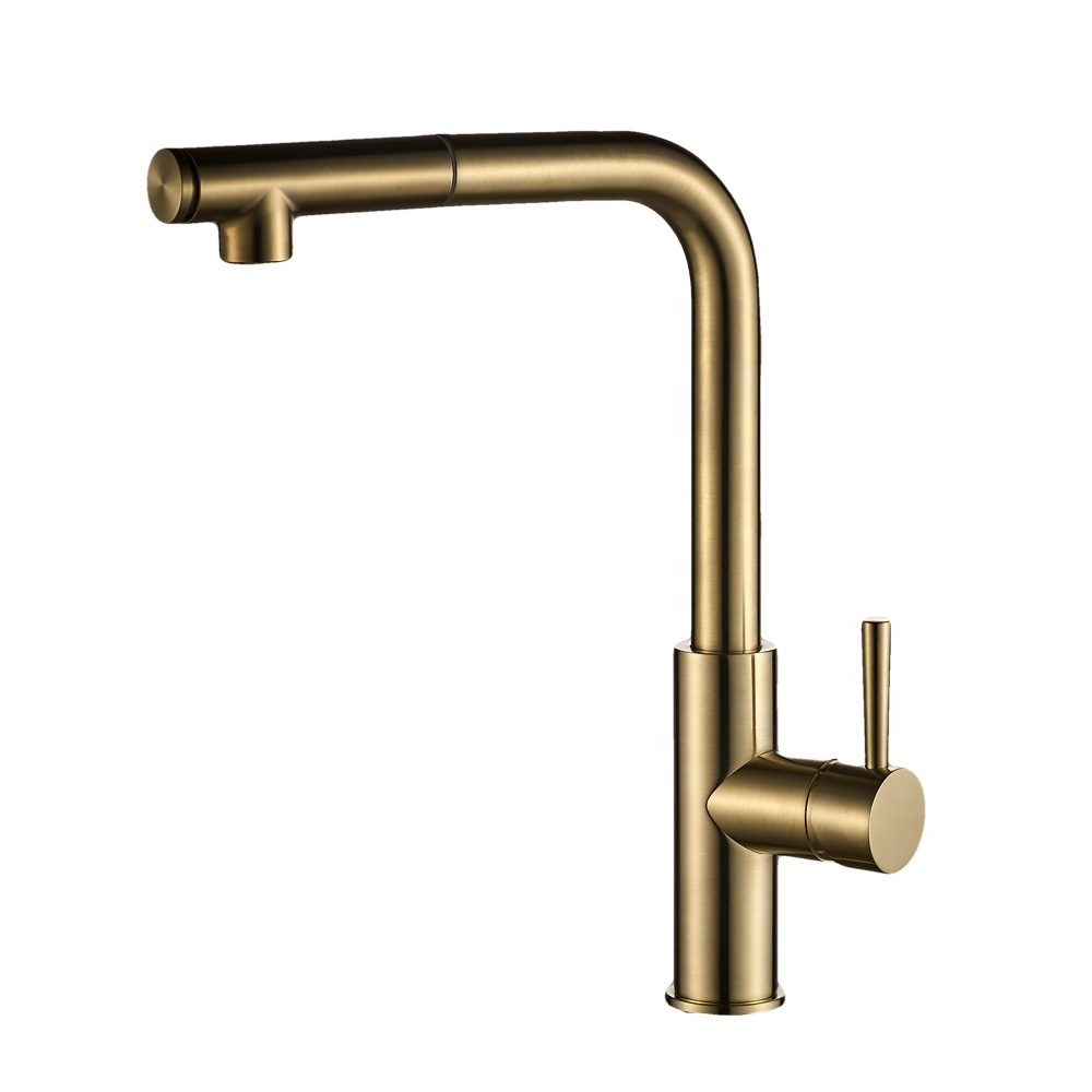 Momali Sanitary Matte Black brushed gold Hot and Cold Water Flexible Hose Kitchen Sink Tap Pull Out pull down Kitchen Faucet