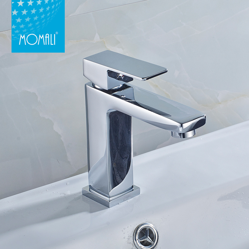 Momali Economic Square Chrome Matte Black Solid Brass Commercial Taps Basin Mixer Bathroom Water Faucet