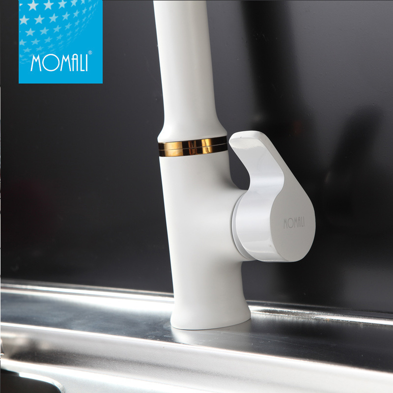 Momali China faucet supplier high quality gold brass single handle kitchen white faucet