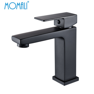 Momali Economic Square Chrome Matte Black Solid Brass Commercial Taps Basin Mixer Bathroom Water Faucet